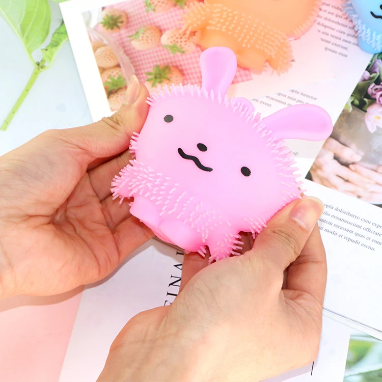 LED flashing squeeze puffer ball rabbit led light anti stress squishy squeeze relief toy