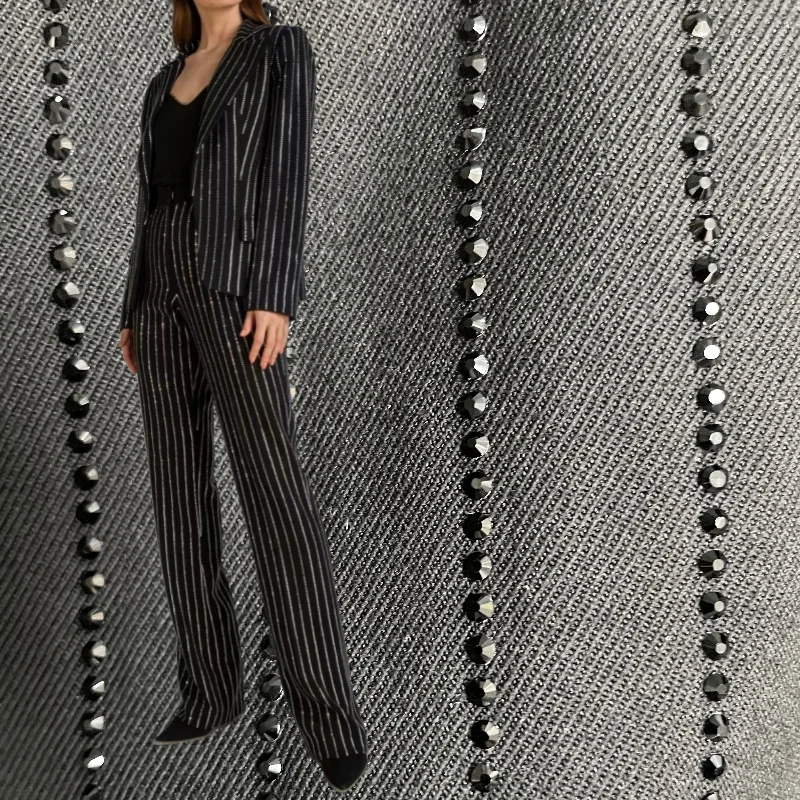 Fashion New Style Starry White Gemstone Different Sizes Rhinestone Wool Garment Fabric for Garment Jacket