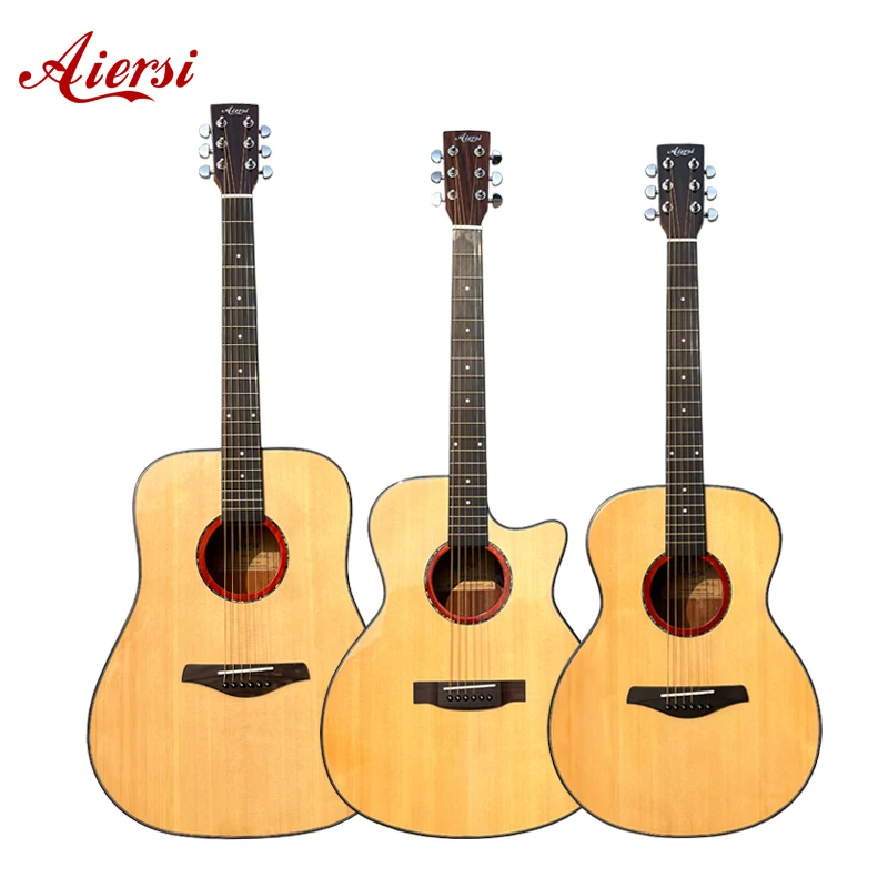 Aiersi factory made glossy acoustic guitar Solid Sitka Spruce top mahogany Body OM/Dreadnought good quality OEM ODM