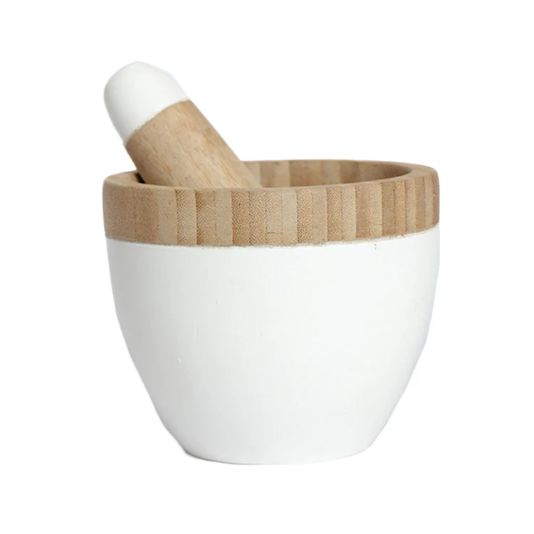 Multifunction Manual Ginger Spices Pestle Press Grinder Bowl Bamboo Wooden Garlic Masher