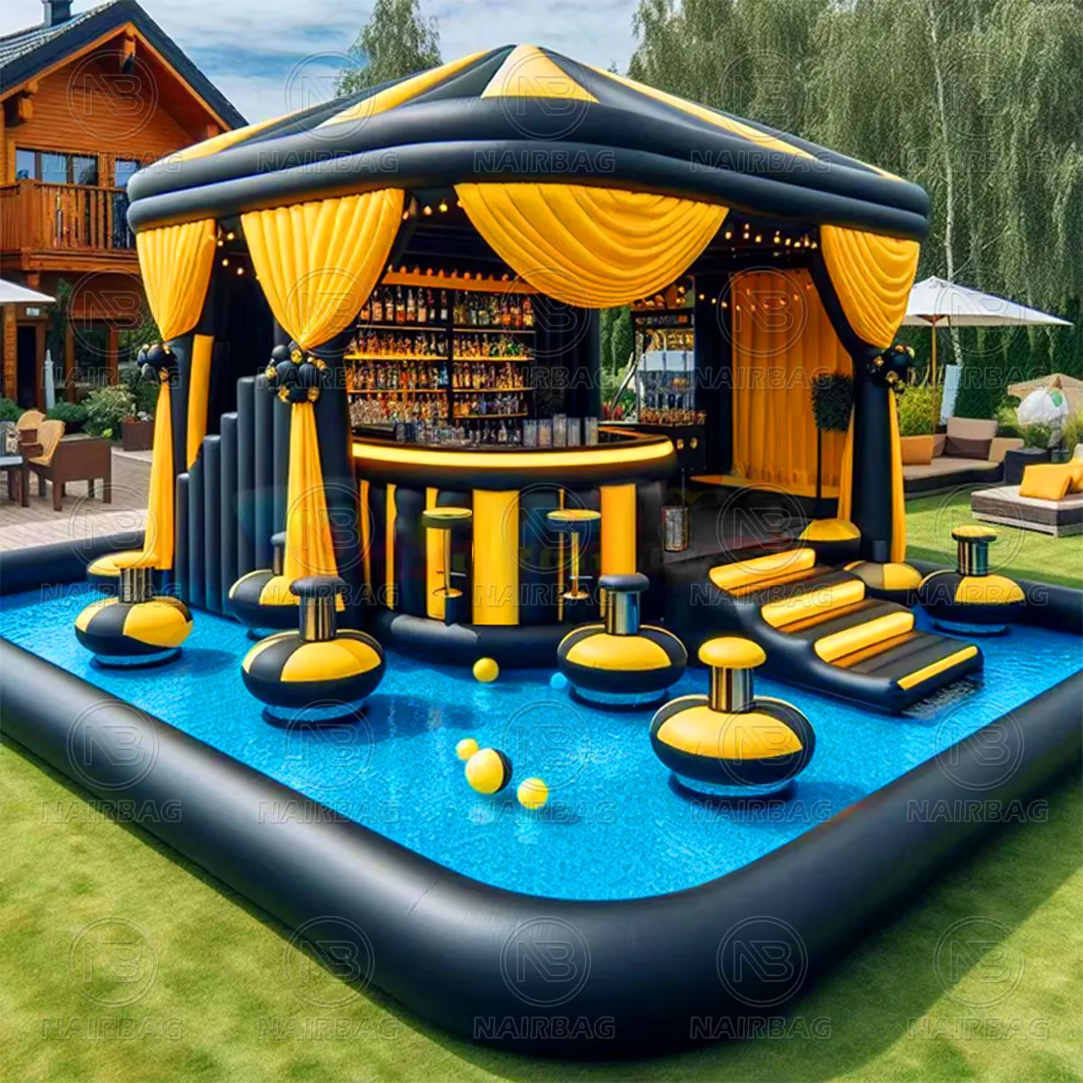 New Inflatable Floating Water Pool Bars Backyard Party Leisure Platform Air Bar Inflatable Swimming Pool Pub Bar with Seats Sets
