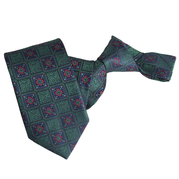 Wholesale Factory Green Color Polyester Business Ties High Quality Custom Logo Label Necktie For Mens