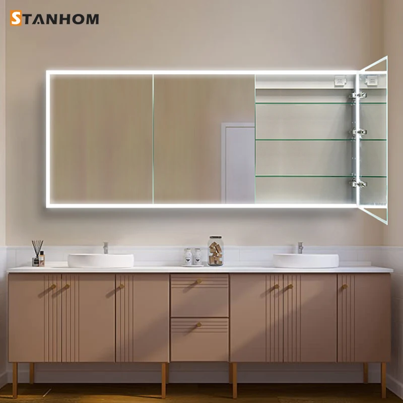 STANHOM Bathroom Waterproof Wall Automatic Anti Fog Acrylic Storage Mirror Vanity Cabinet