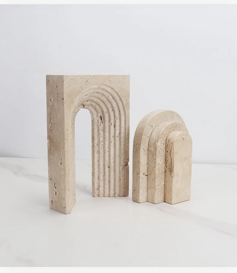 Beige travertine Art craft Marble geometric door-shaped square circle decor model
