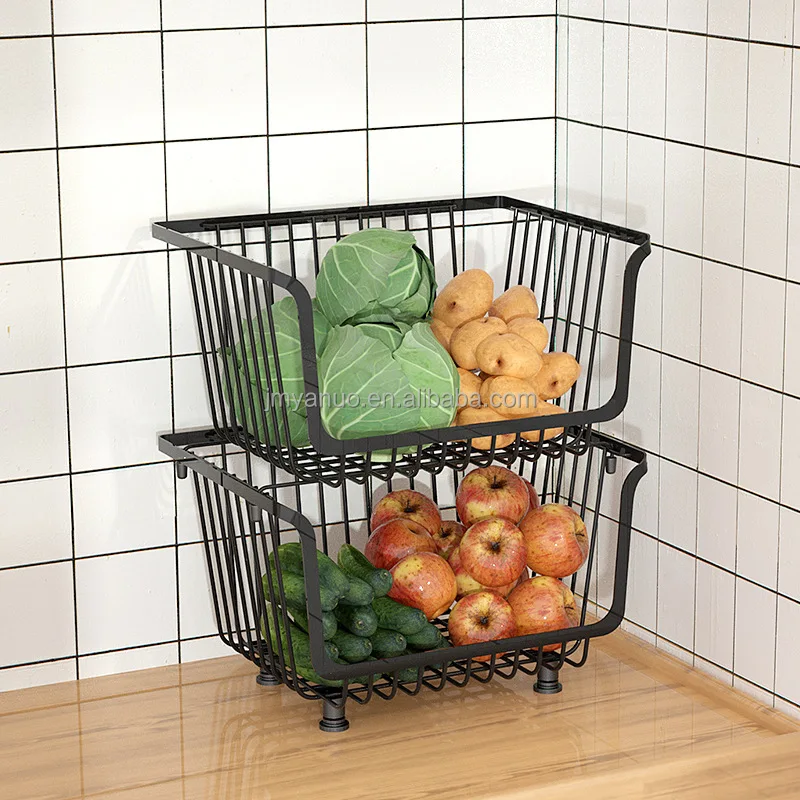 Multilayer Tiers Black Wire Mesh  Kitchen Vegetable Storage Fruit Basket