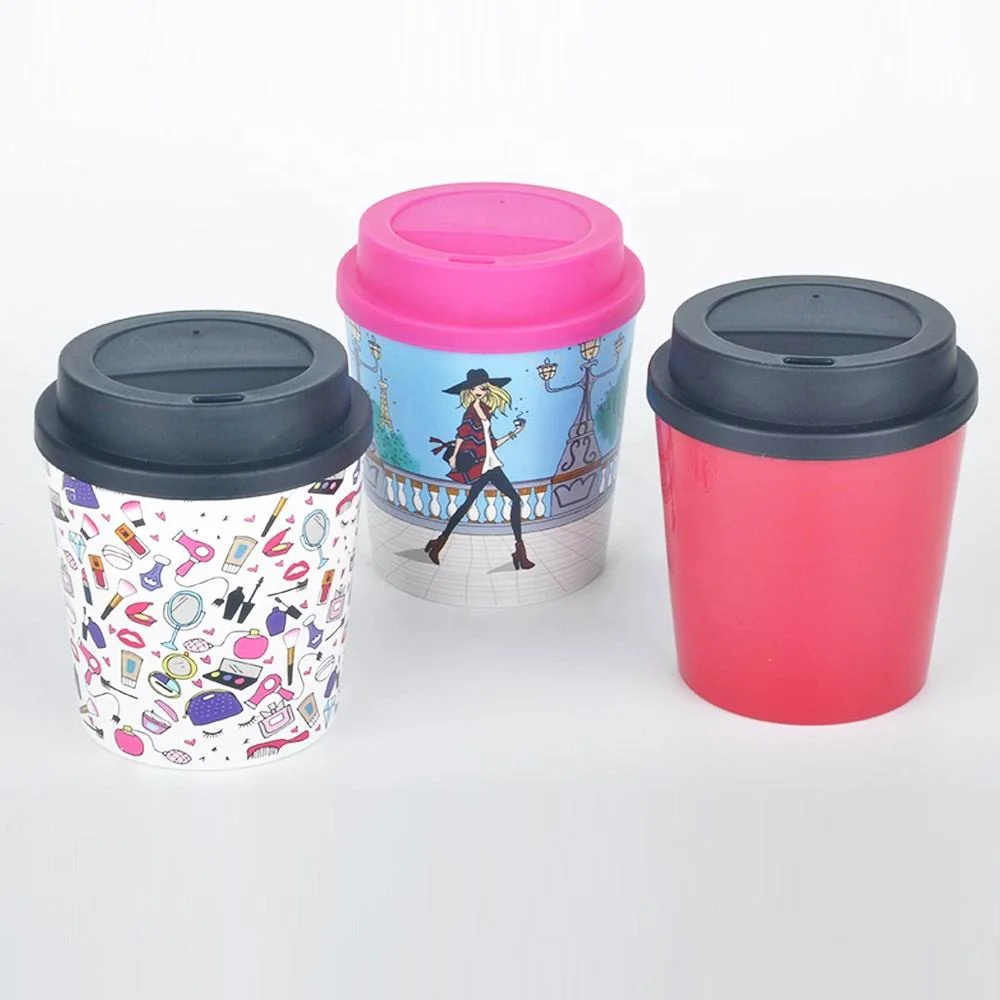 BPA free Mini 9 oz Plastic Coffee Cup Custom Logo Printing Reusable  Drinking Child Mug Take It To Go with Lids for Promotion