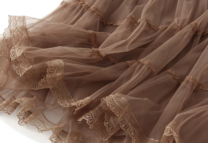 High Waist Sweet Patchwork Lace Tulle Skirt For Women