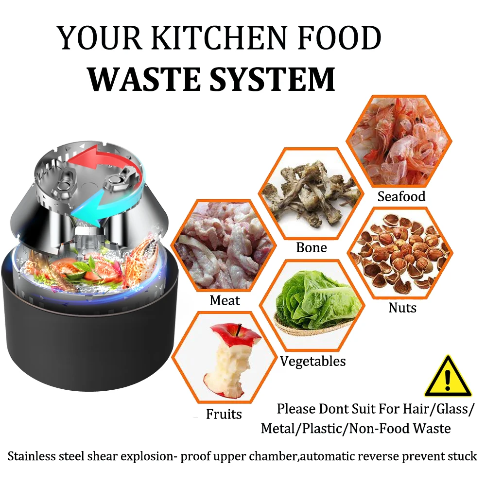 2024 Food Waste Shredder Kitchen Waste Disposal Grinder Household Kitchen Trash AC Motor Food Waste Disposers