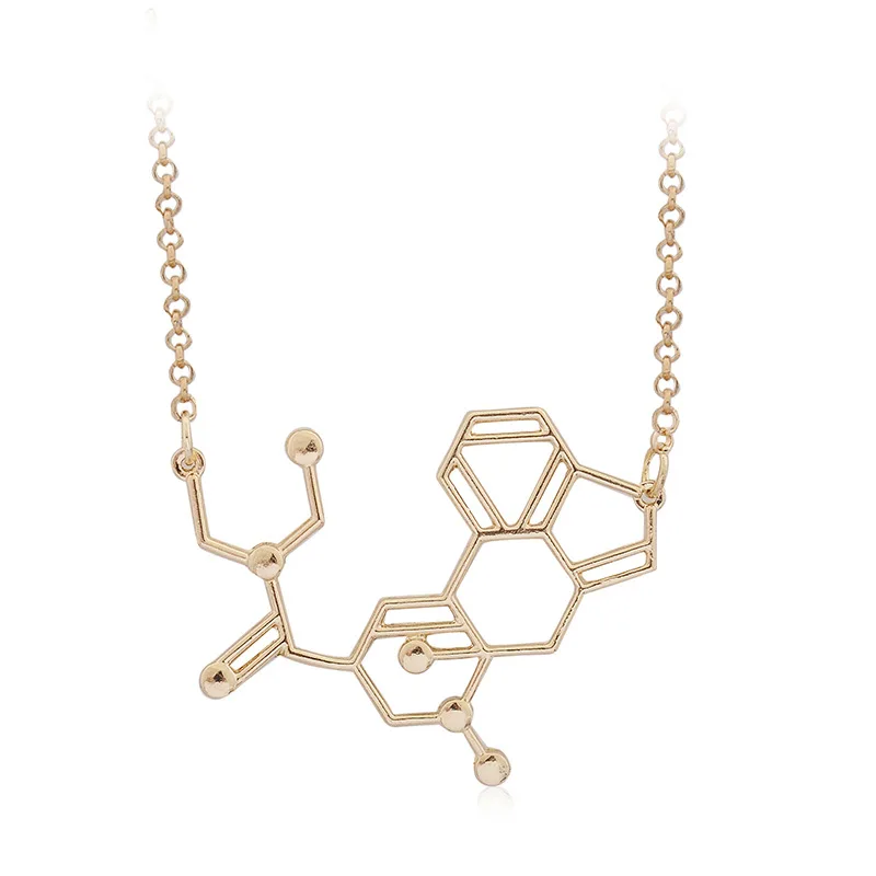 
P0071103 Creative Chemical Molecule Structure Pendant Necklace Happy Hormone Serotonin Black Alloy Necklace 
