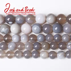 Natural Onyx Stone Gray Striped Agates Round Loose Beads for Jewelry Making
