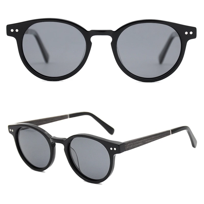 New fashion high quality round acetate frame wooden temple sunglasses