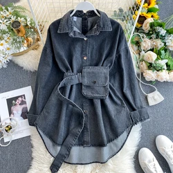 2022 Hot Sale Women Lapel Long Sleeve Denim Blouse Dress Fashion Cozy Denim Shirt Cotton Blouse Tops Fashion Denim Jacket