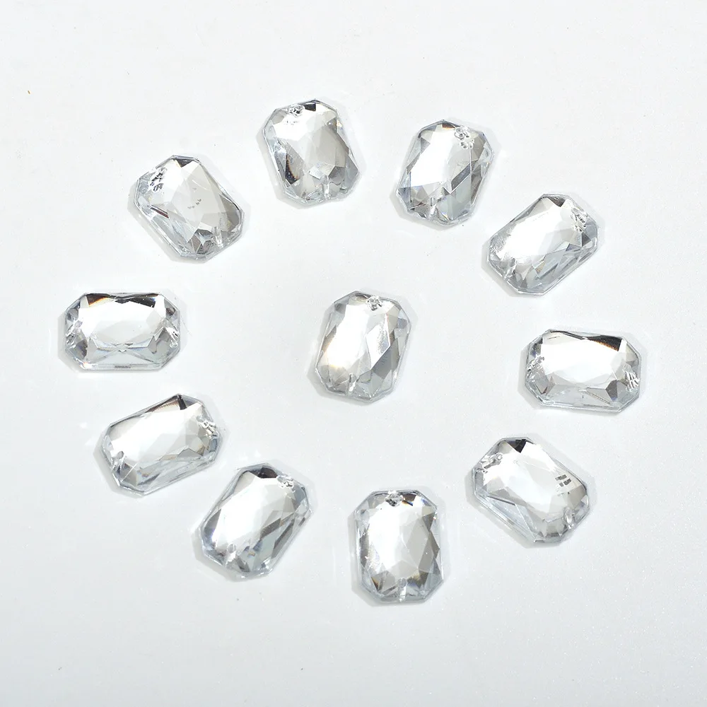 Acrylic AB color flat bottomed rectangular octagonal chamfered surface double hole hand sewn drill clothing shoes and hats