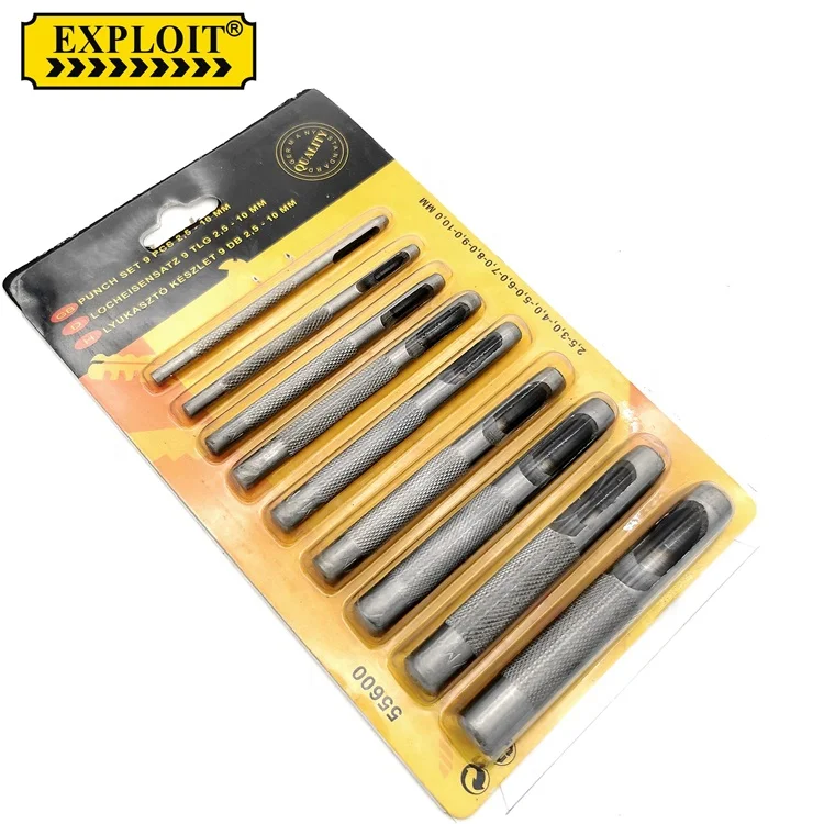 Professional Custom Chrome Vanadium Steel Portable 9 PCS Belt Punch Round Hole Hollow Punch Set