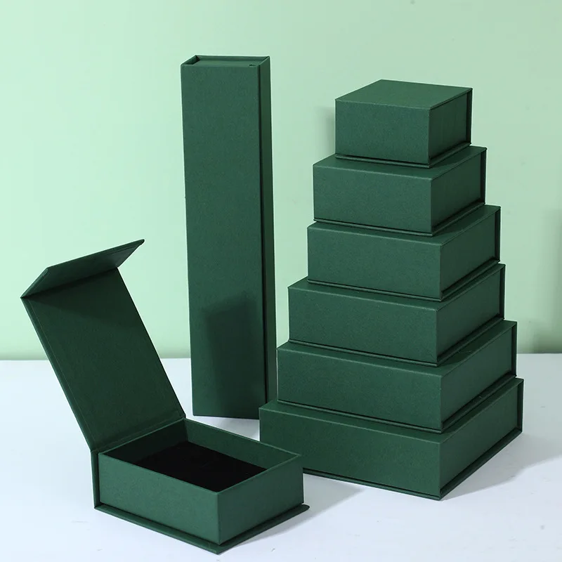 Custom Logo Paper Cardboard Jewelry Packaging Box Black Orange Necklace Earring Bracelet Ring Magnetic Jewelry Box