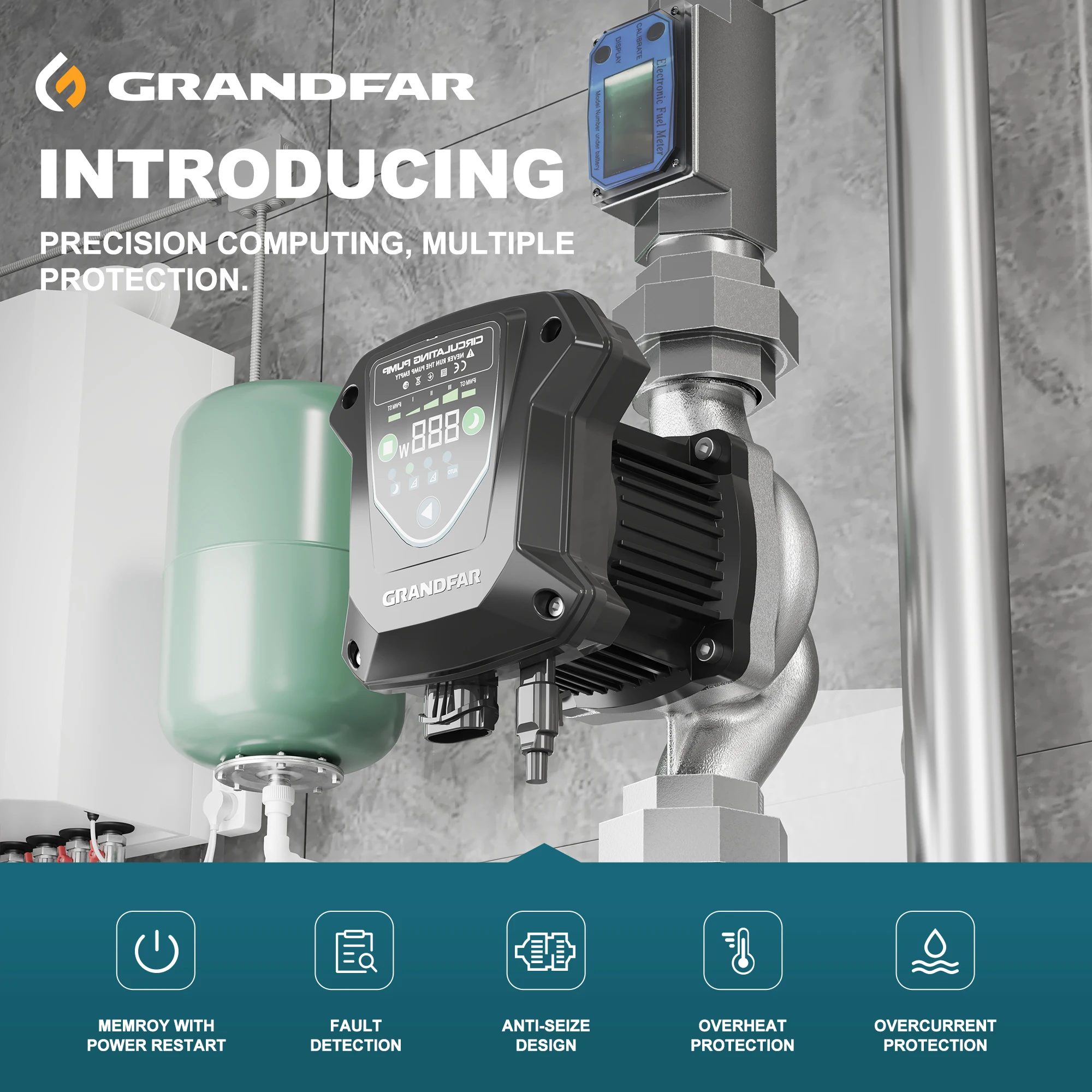 GRANDFAR Solar Water Heater Water Circulation Supply Pump Household cold and Heating Hot Water Automatic Circulation Pump