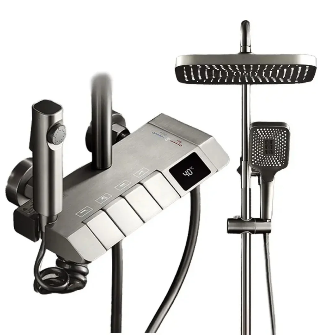 Душевая система для ванной комнаты с термостатическим смесителем 4 функции латунный излив светодиодная подсветка управление клавиатурой душевая лейка-тропический ливень