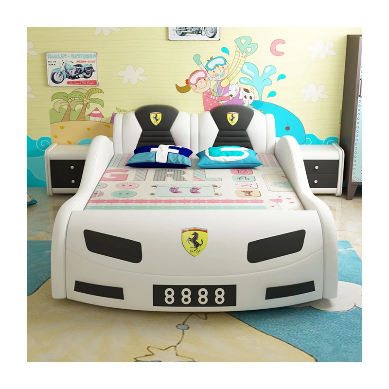 
Popular modern style leather wooden folding kids race car bed for sale CB05 