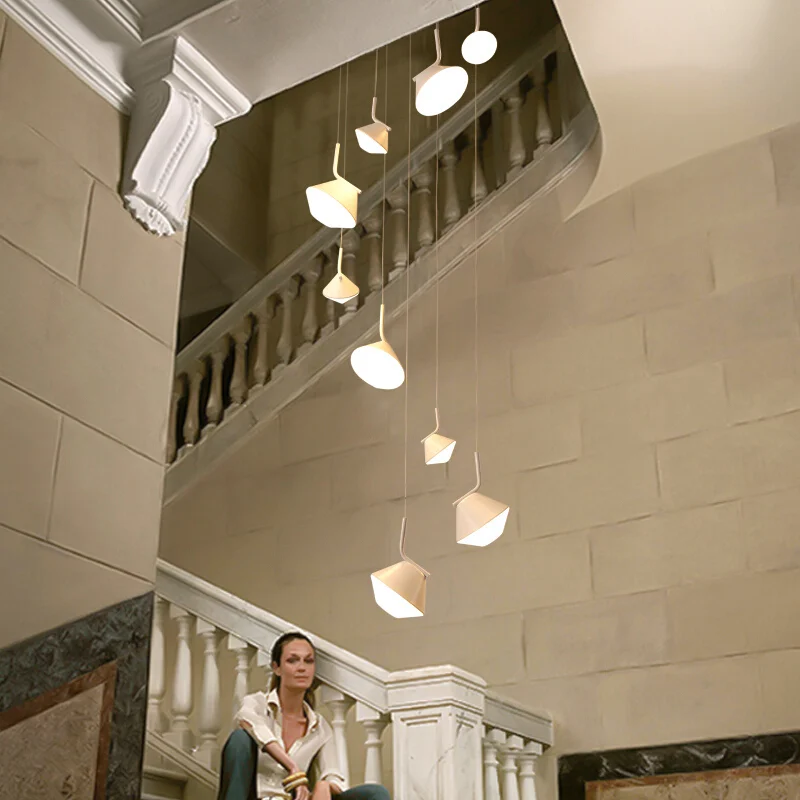 VVS 2021 led iron modern stairwell light white staircase chandelier for high ceilings