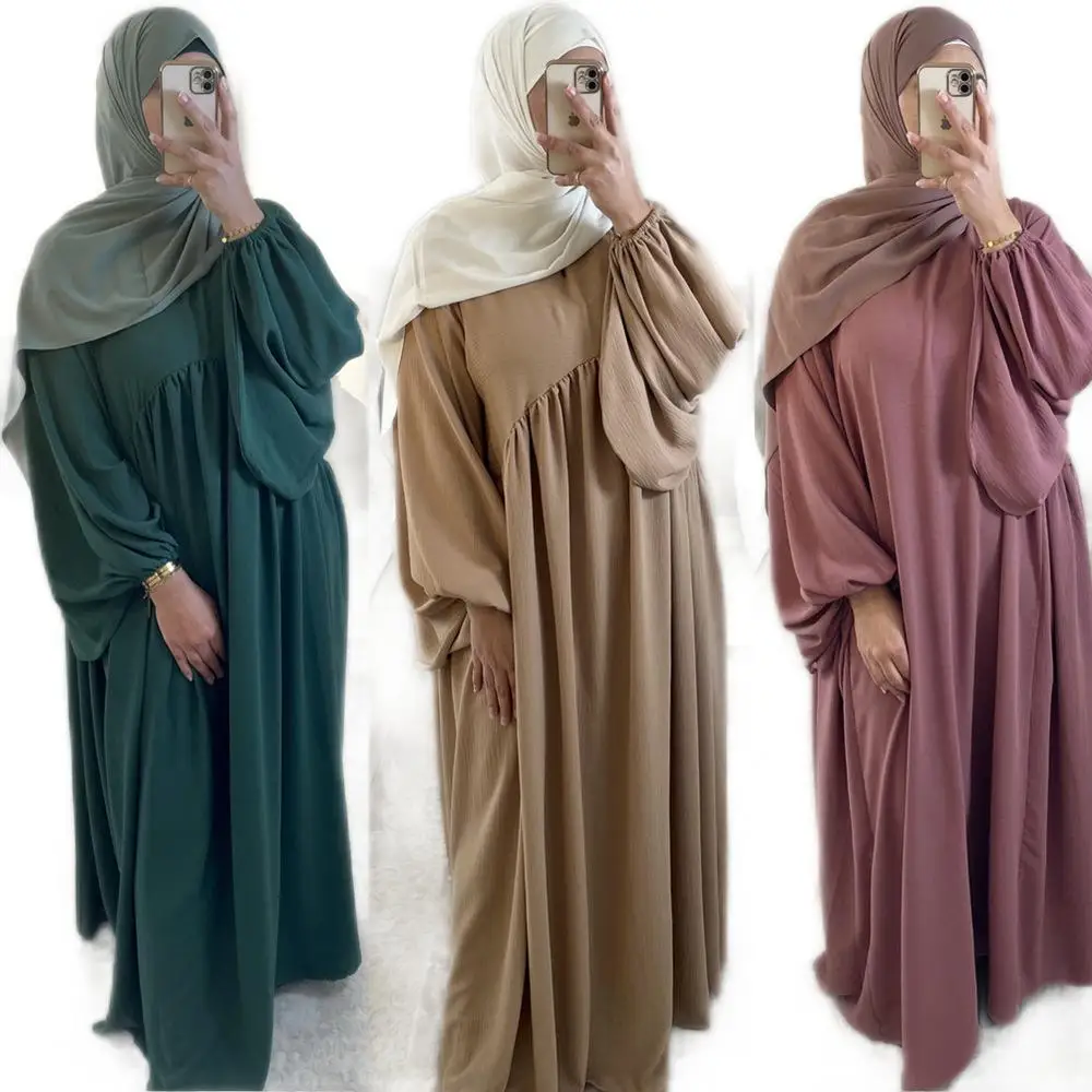 Summer Hot Selling Malaysia Indonesia Dubai Muslim Islamic Clothes Big Bow Solid Color Long Sleeve Sweet Style Simple Abaya