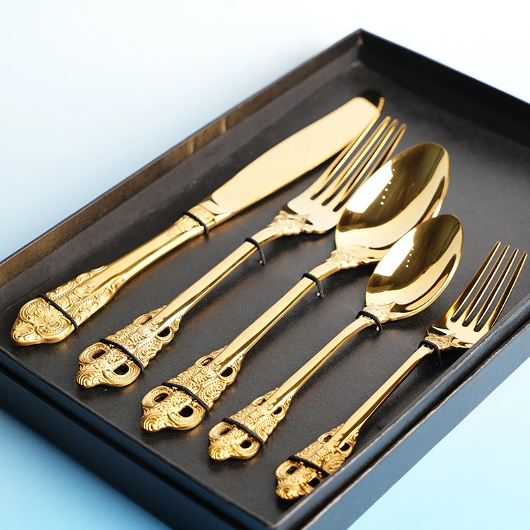 18/10 Gold cutlery stainless steel luxury tableware wholesale Palace knife fork spoon Sweet Fork Sweet Spoon