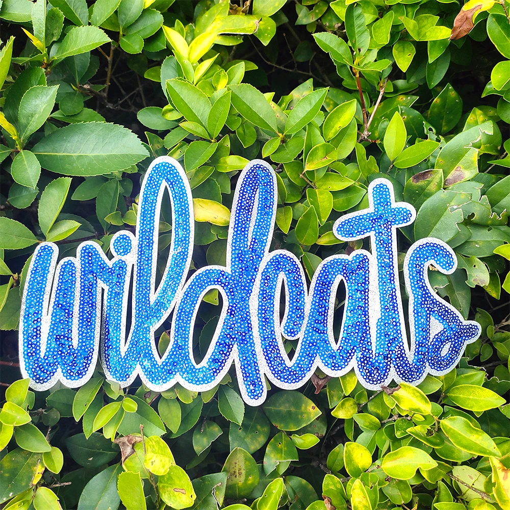 sewill Wholesale Design Iron On Wildcats glitter Sequin Patches Custom Embroidery Preppy Mascot wildcats sports Sequins Patches