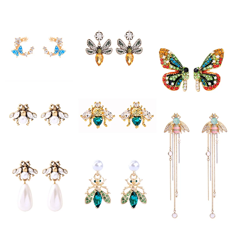 Summer Bee Jewelry 2021 Fashion Vintage Gold Plated Crystal Butterfly Charms Earrings Insect Aretes Pendientes de abeja mariposa