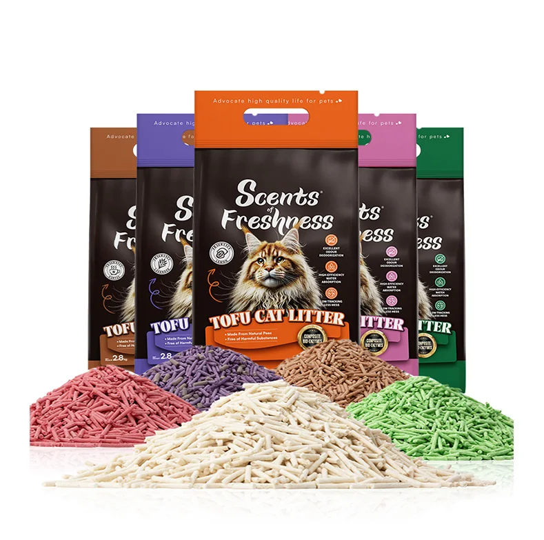 Factory Custom Low Dust Eco Friendly 1-3mm Ball Shape Strong Fragrance Colorful Tofu Cat Litter Sand