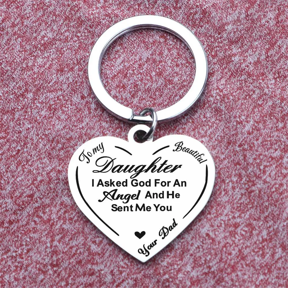 Stainless steel heart keychain engraved as a gift for my daughter