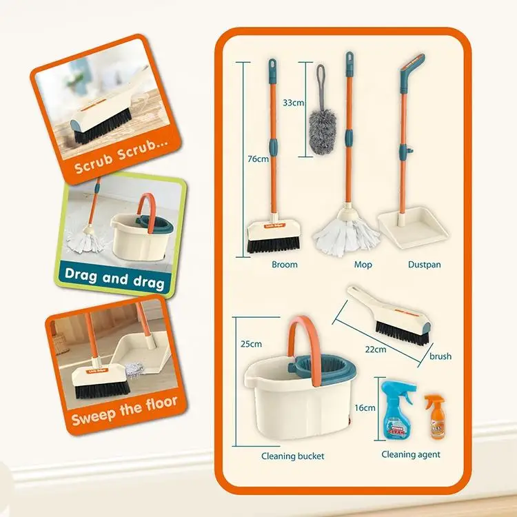Pretend Play Toy Children Cleaning Tool Toys Housework Tools Role Play Cleaning Toy Set With Rich Accessories