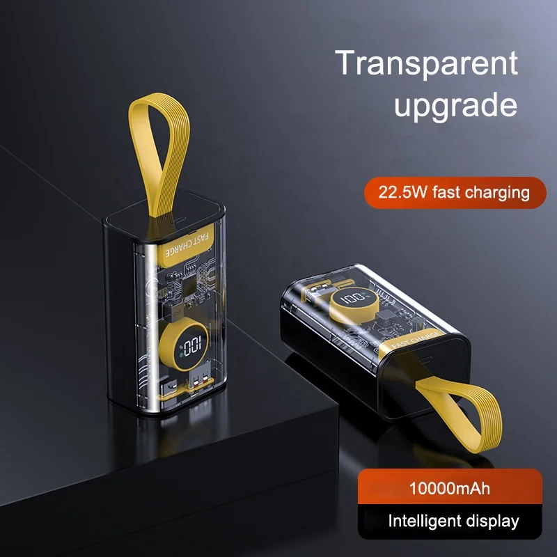 Power Bank 10000mAh Pd 22.5w Qc3.0 Transparent Design Led Display Fast Charging Power Banks With lanyard