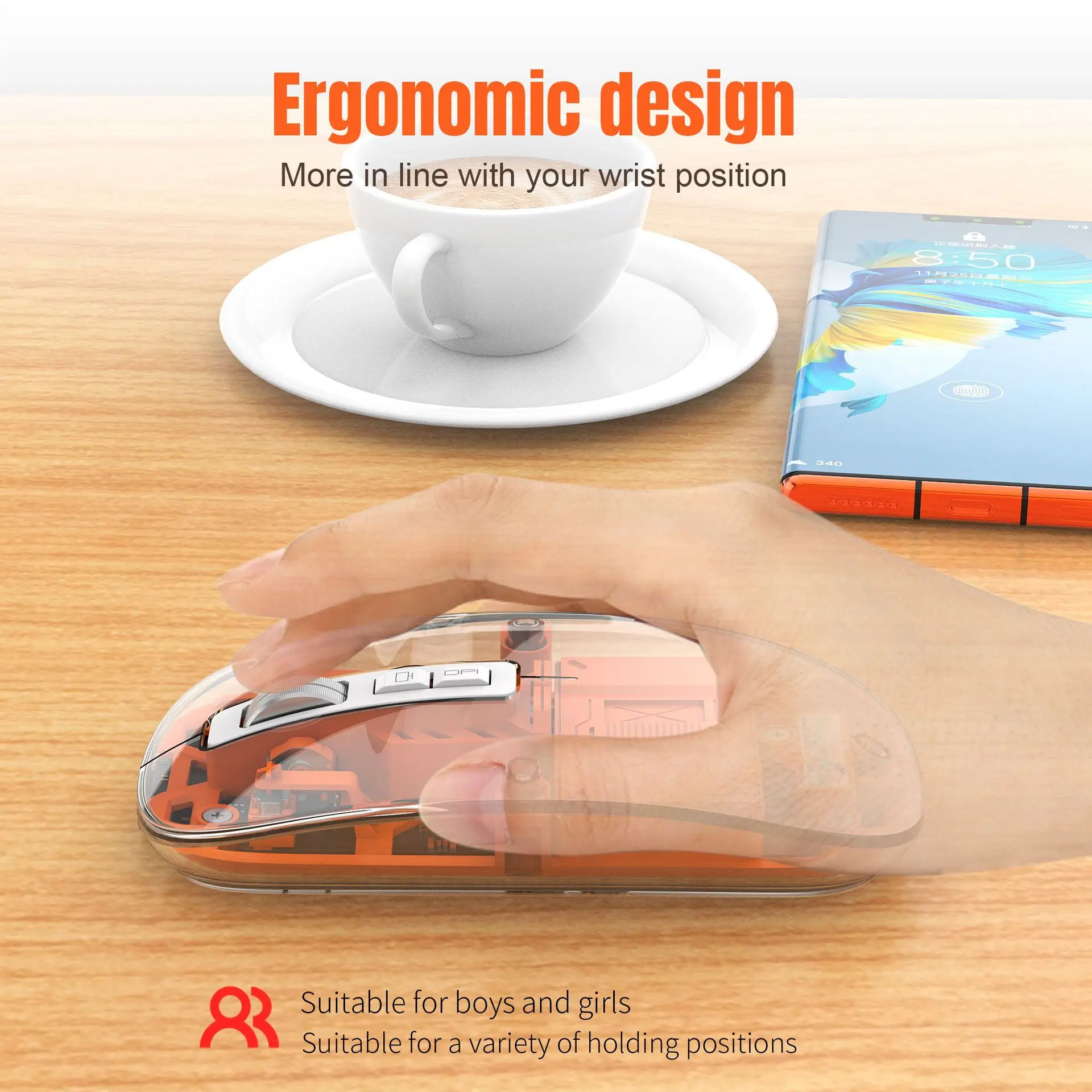 T900 Transparent Wireless Mouse 2.4G/Bluetooth 5.1 Magnetic Suction Silent Breathing Light Charging Charged Display Mouse