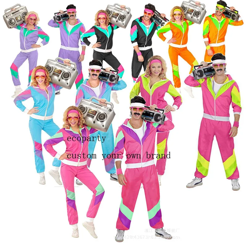 Ecoparty  Adult Couples Hippie Costumes Male Women Carnival Halloween Party Vintage 1970s Disco Clothing Rock Hippies Cosplay