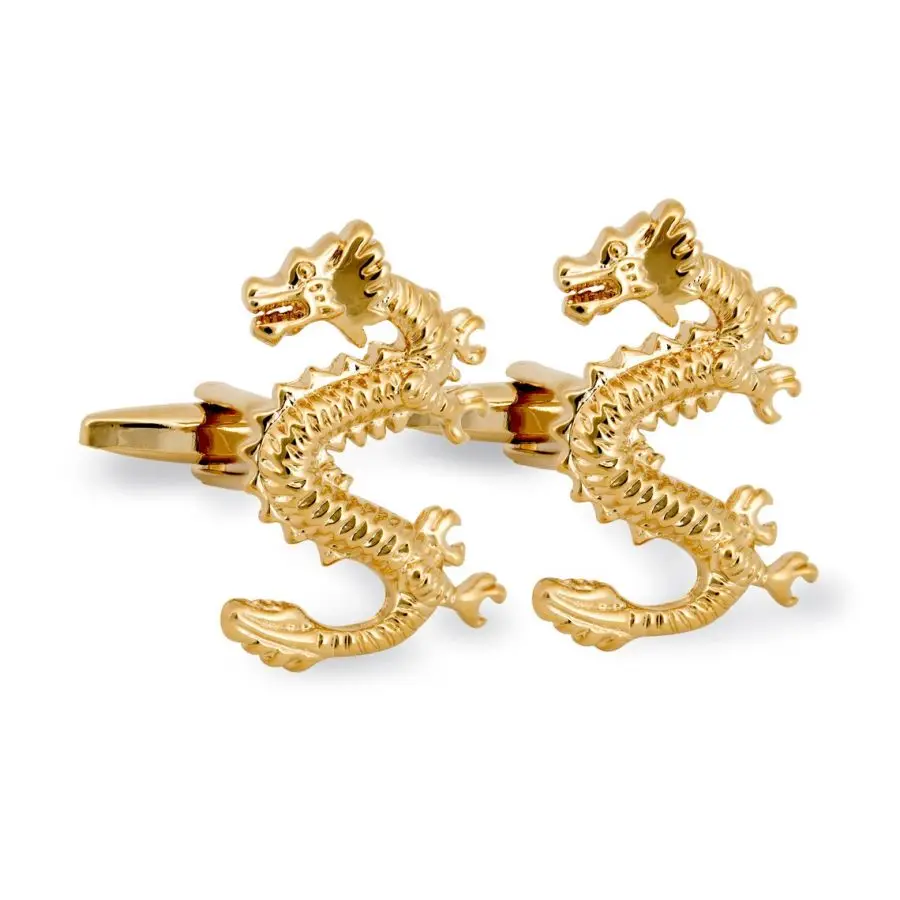 Dainty Chinese Loong Cufflinks 316l Stainless Steel Pvd 18k Gold Plated Jewelry Lucky Animal 3D Mold Dragon Loong Cufflinks