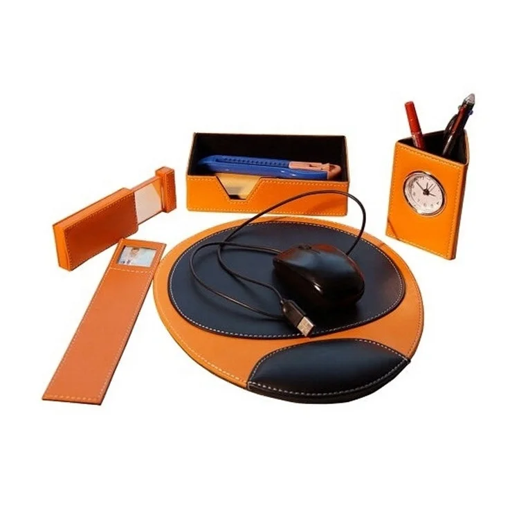 LG877 Custom Company Name Logo Business Gift Set with Desktop Storage Mouse Pad Leather tray and Pen Holder