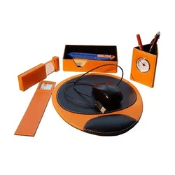 LG877 Custom Company Name Logo Business Gift Set with Desktop Storage Mouse Pad Leather tray and Pen Holder