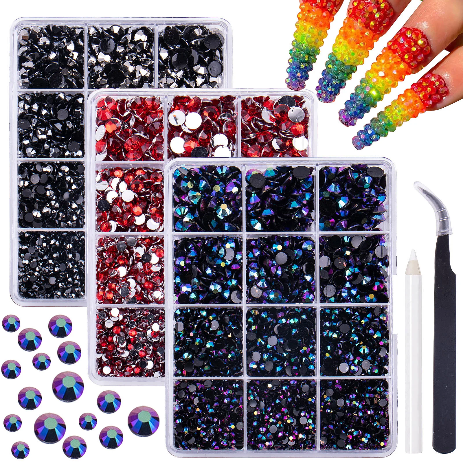 Mixed Colours Crystal Rhinestones Set Nail Craft Designs Flat Back Bulk Crystal Gemstone Beads Nail Rhinestones