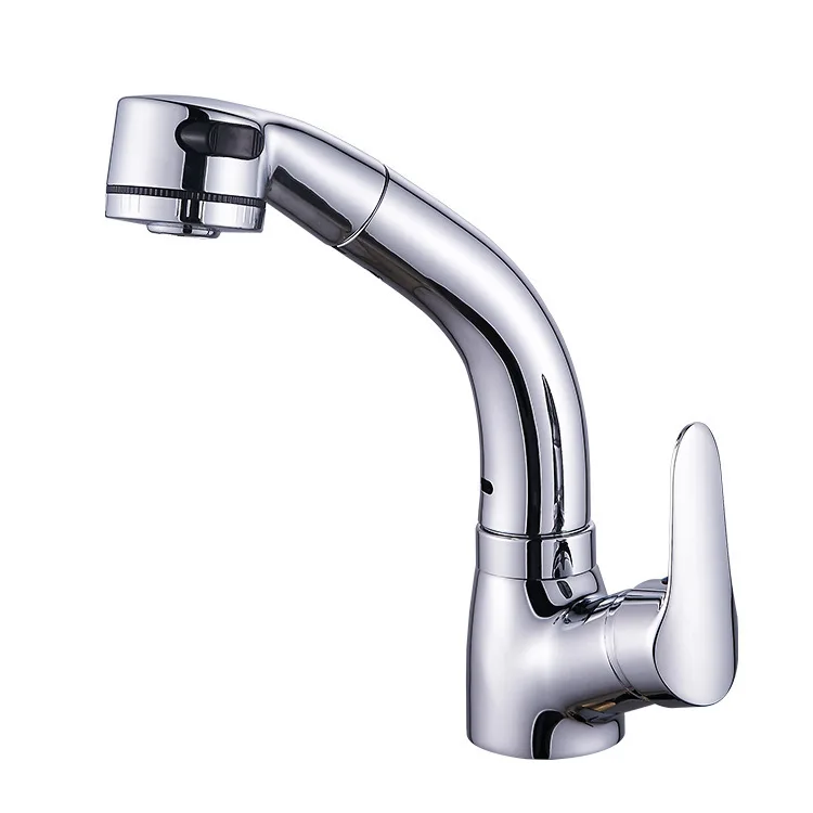 Copper pump pull type washbasin lift shampoo water faucet telescopic rotation hot and cold basin faucet