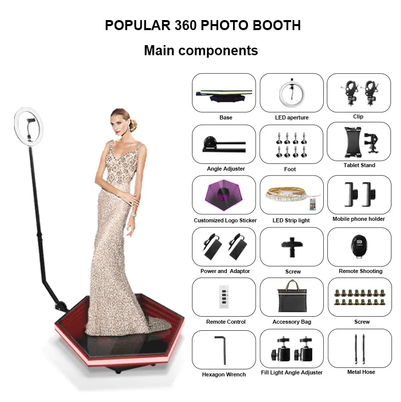 68 80 100 120 Cm Factory Shipped in 48H 360 Photo Booth Party Wedding Automatic Spinning 360 Camera Photobooth Machine