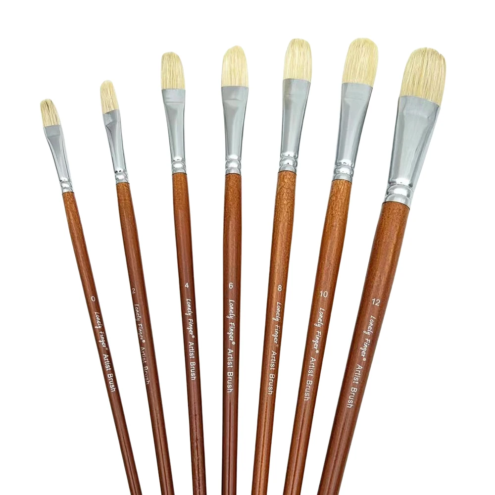 7pcs Professional Premium Bristle Paint Brushes Set, Long Handled Filbert Artist Brushes, 100% Natural Chungking Hog Bristle