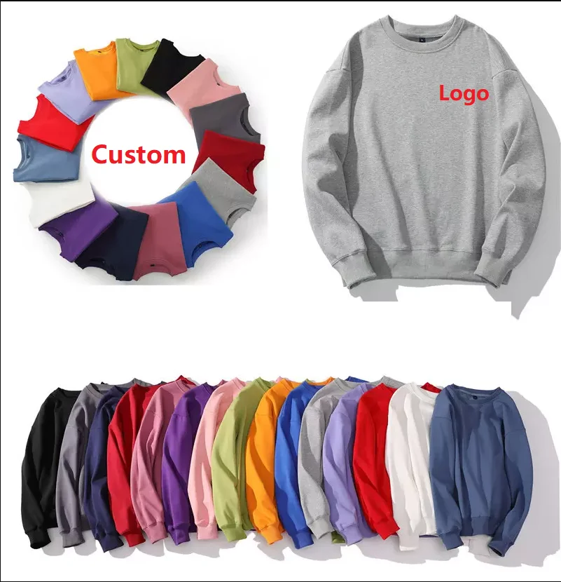 500 Gram High Quality Oem Embroidery Pullover Plain Blank Crewneck Sweatshirt Cotton Custom Logo Cotton Crewneck Sweatshirt