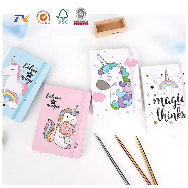 
2020 new design hard cover elastic band notebook good quality notebook A5 A6 A7 fashionable unicorn notebook 