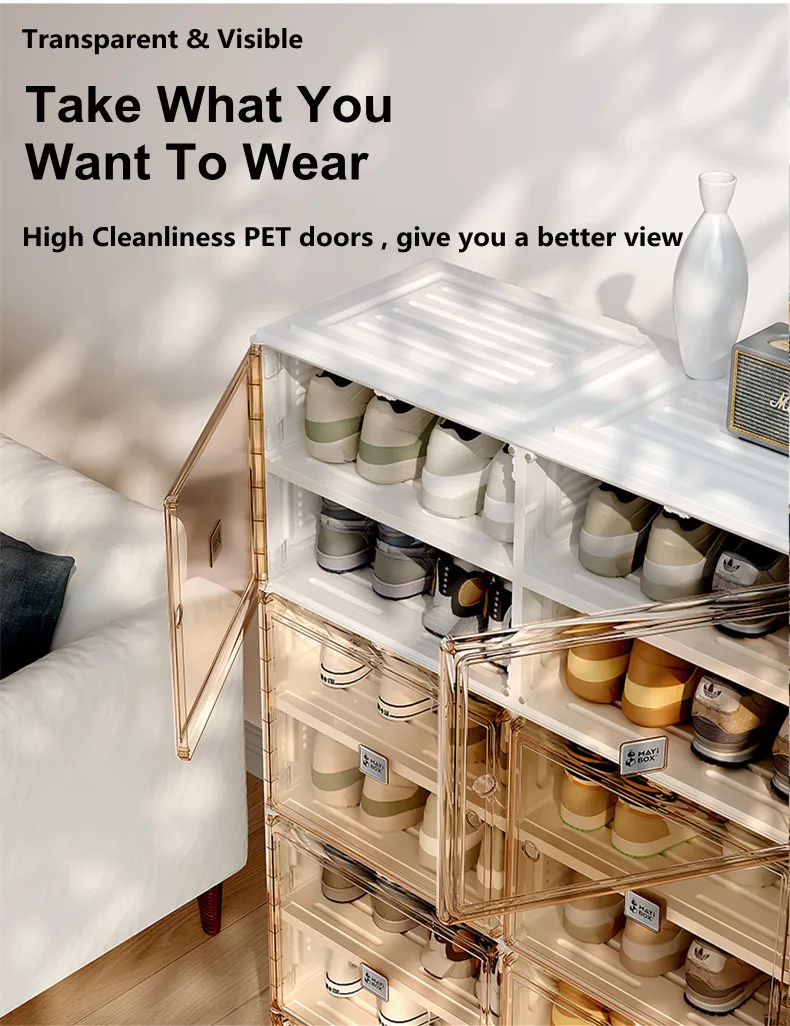Mayi box AntBox 2.0 Clear Magnet Plastic Shoe Boxes Storage Acrylic Custom Transparent Display Shoe Boxes Organizer CABINET