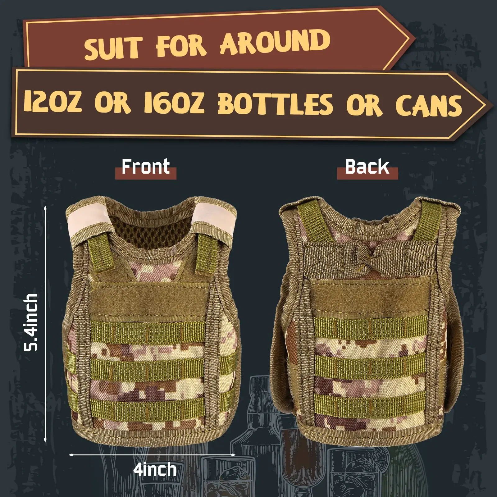 Tactical Mini Bottle Vests Molle Drink Jacket mini tactical vest beer cooler with Adjustable Shoulder Straps