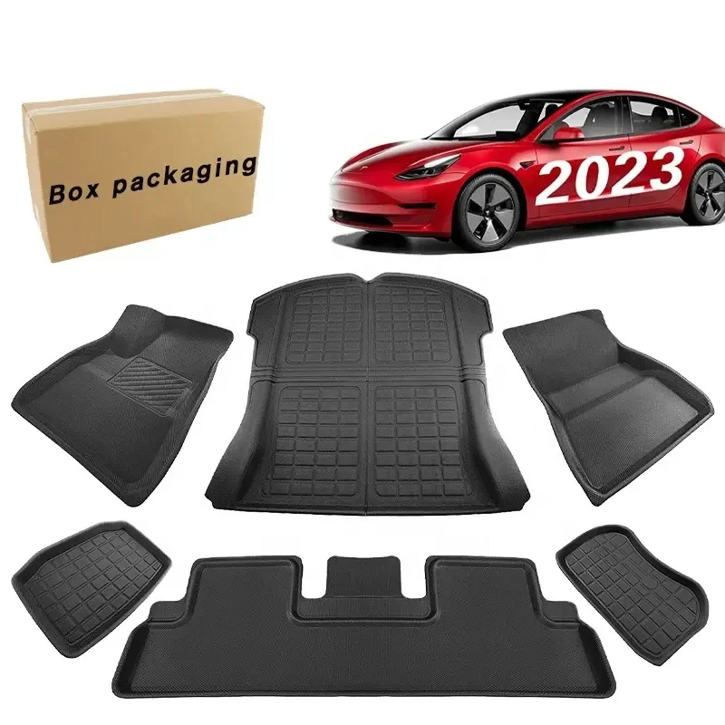 6 pcs Fits Tesla Model 3 Y Floor Mat Luggage Mat RHD 2017 to 2022 2023 Left Right Rudder Four Seasons Waterproof 3D Floor Line