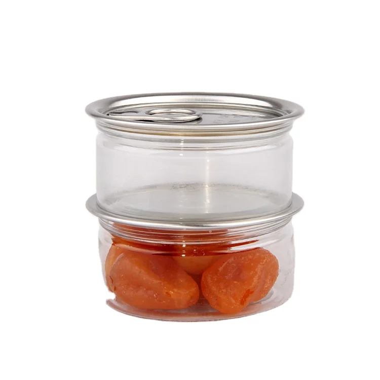 
Easy Open PET Can Clear Plastic Food Container With Attached Lid 