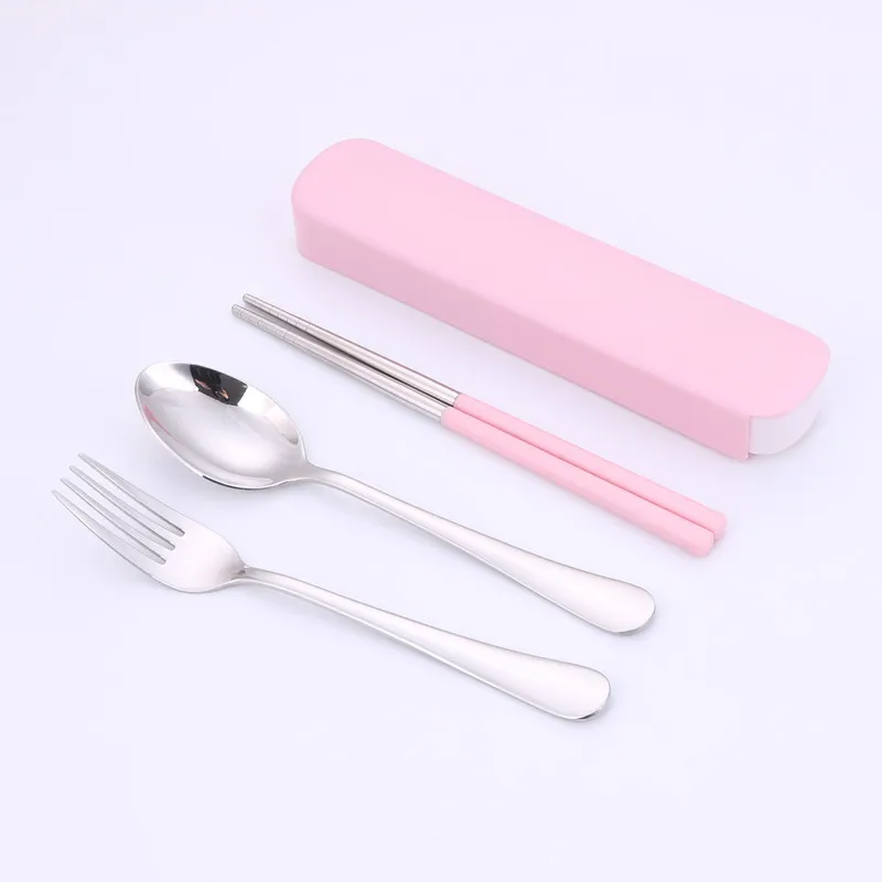 Лидер продаж, многоразовые столовые приборы из нержавеющей стали, ложка, вилка, палочки, портативный набор столовых приборов с футляром