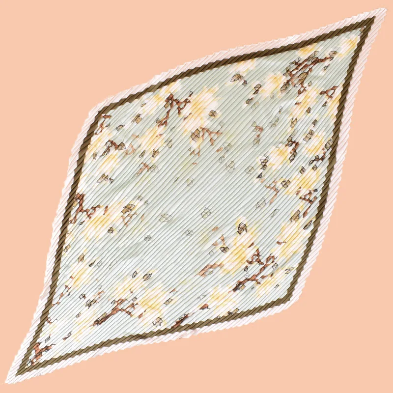 Winter New Fashionable flowers Pattern Print Premium Fold pleated Women Thin 70 Square Scarf Silk Scarf Customized design shawl