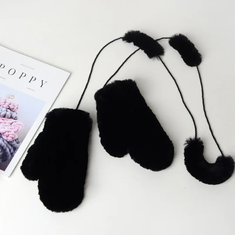 leather gloves fur trim Hanging neck and rope sexy fur gloves Real Rex rabbit hair gloves leather with fur  knitted rabbit