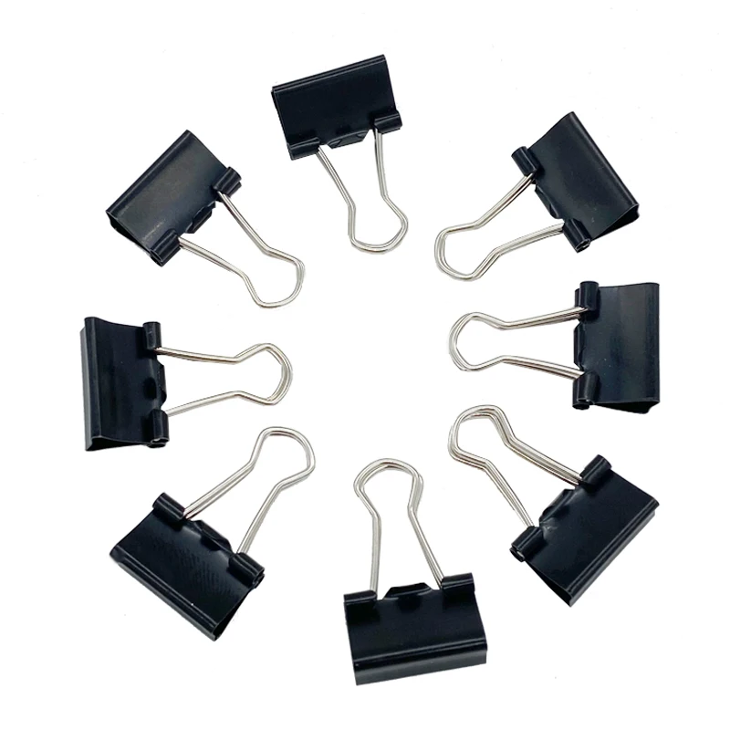 15mm Black Metal Long Tail Clip Student Supplies Office Stainless Steel Combination Set 12pcs/box